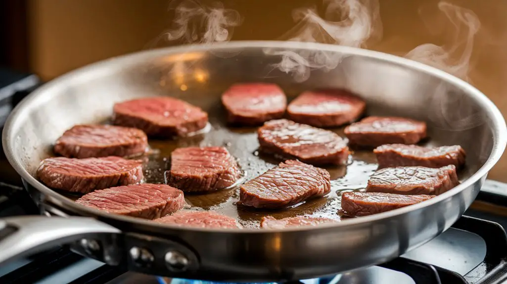 brown thinly sliced beef