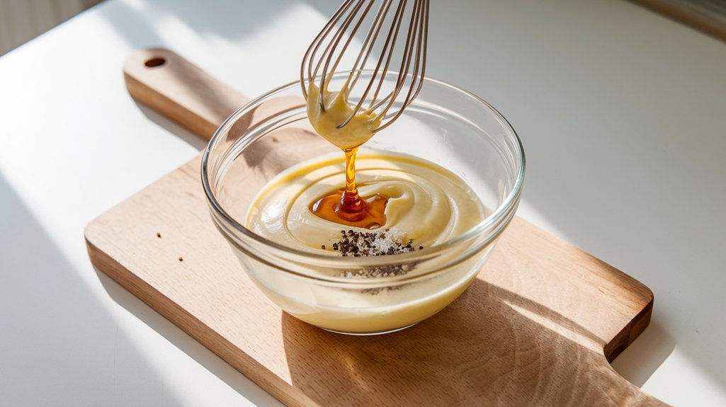 combine dressing ingredients thoroughly