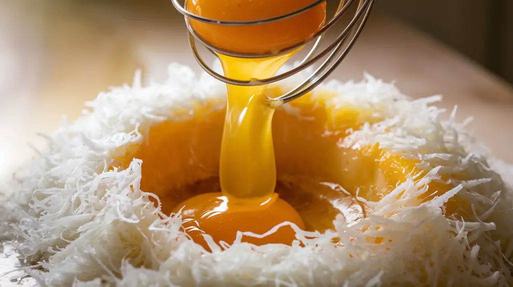 combine eggs and pecorino