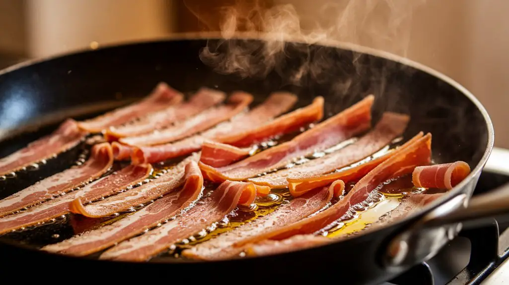 crisp pancetta in skillet