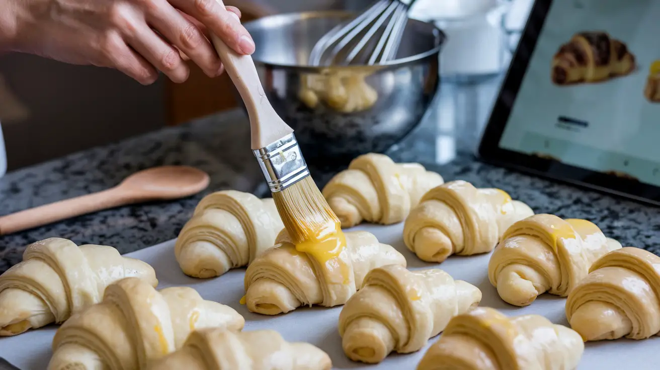 egg wash being applied on croissants