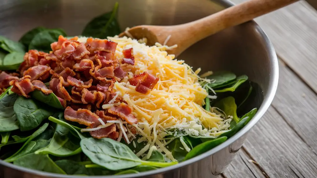 mix spinach bacon cheese