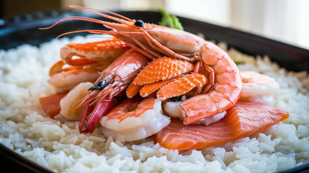 seafood placed atop rice