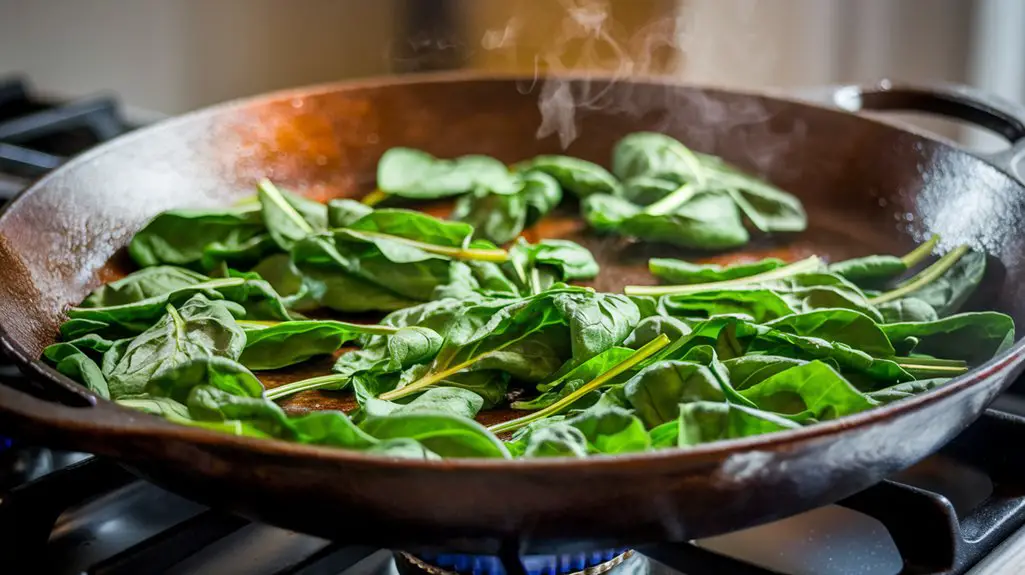 wilt spinach in skillet