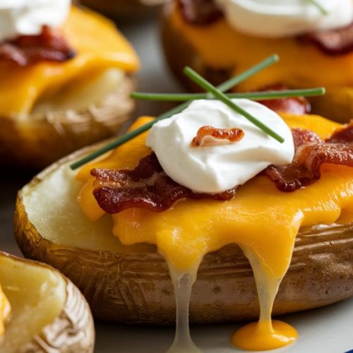 bacon filled cheesy potato skins