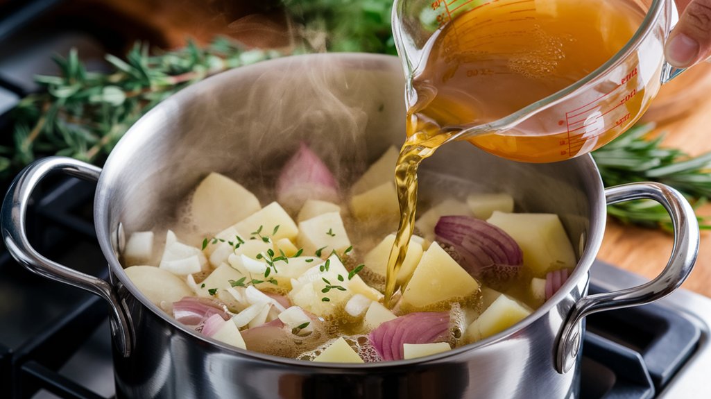 boil chicken broth mixture