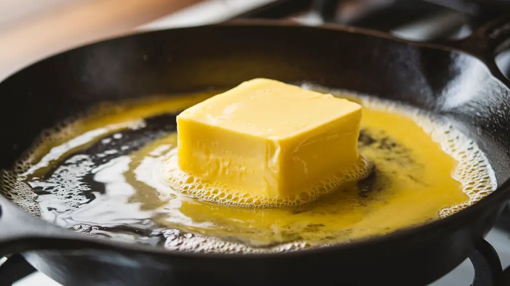 butter melting in skillet