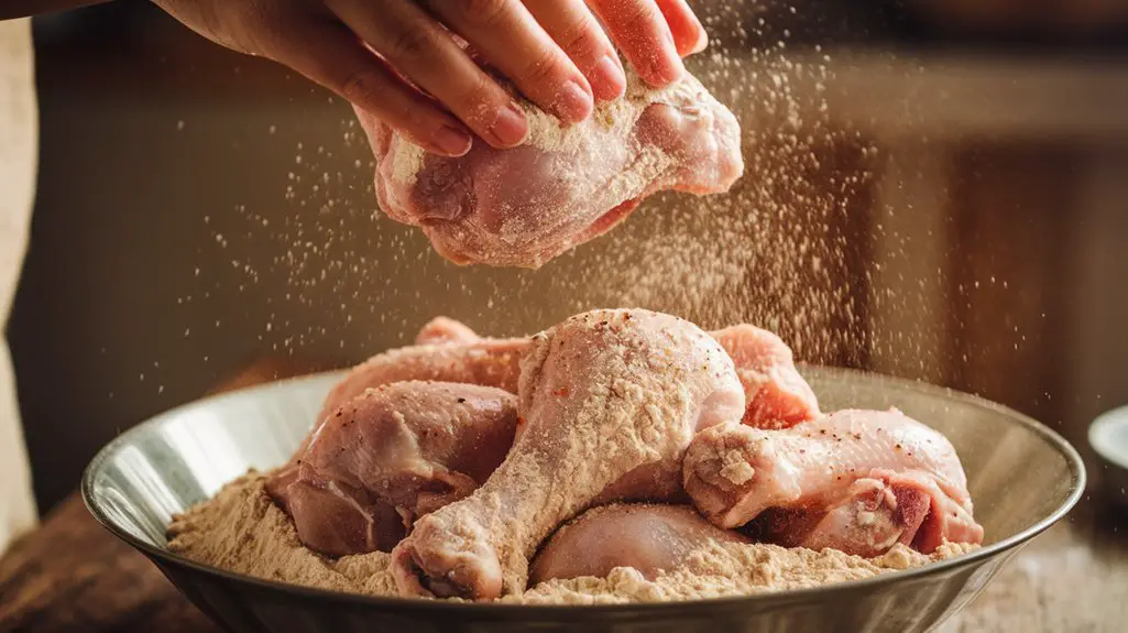 coat chicken evenly in flour