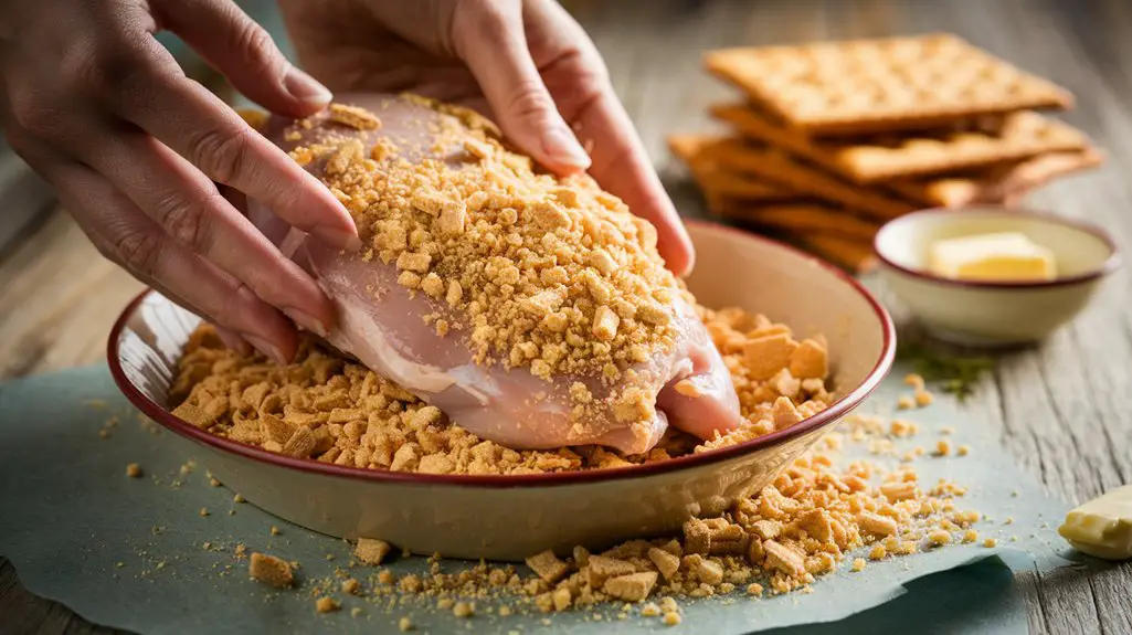 coat chicken with crackers