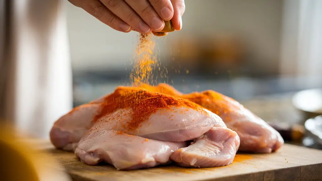 coat chicken with spices