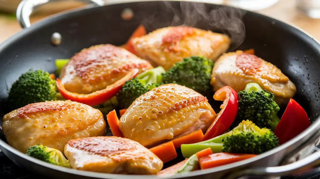 combine chicken and vegetables