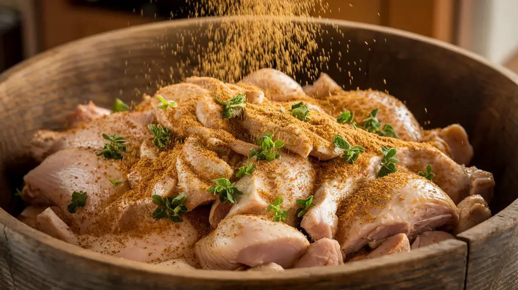 combine chicken with seasonings