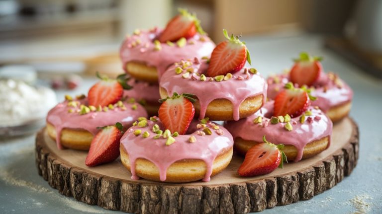 delicious strawberry cake donuts
