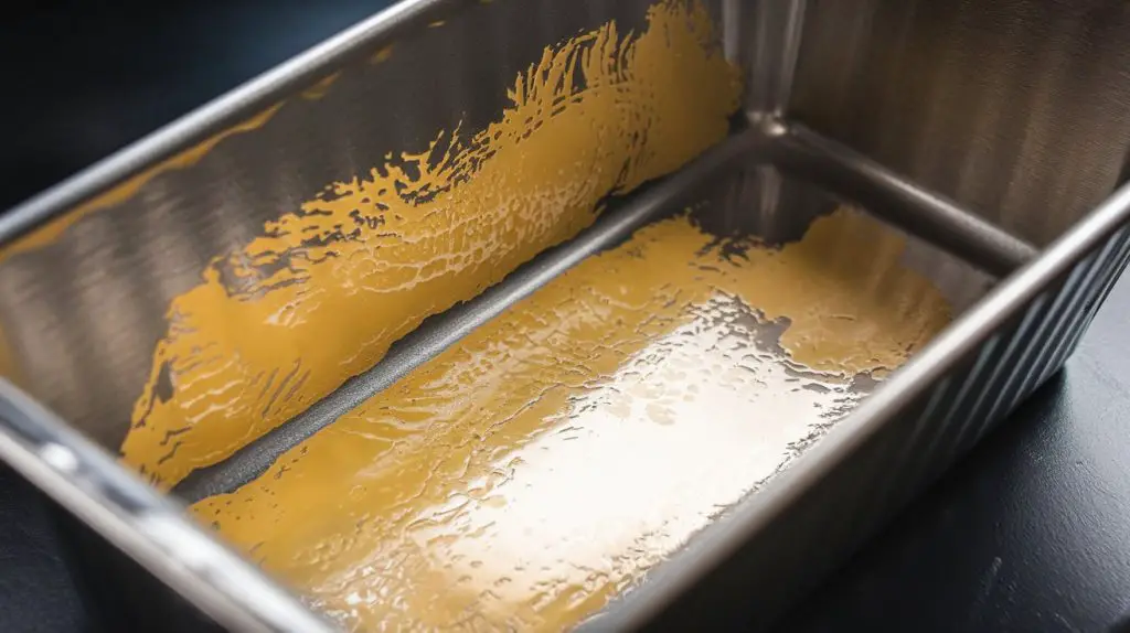 empty loaf pan with a slight butter sheen