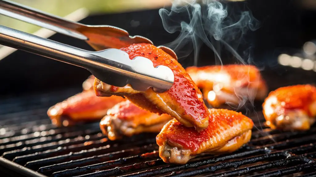 grill wings using tongs