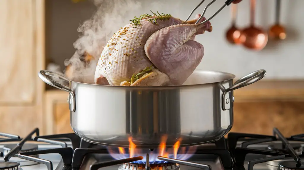 heat pot and add turkey