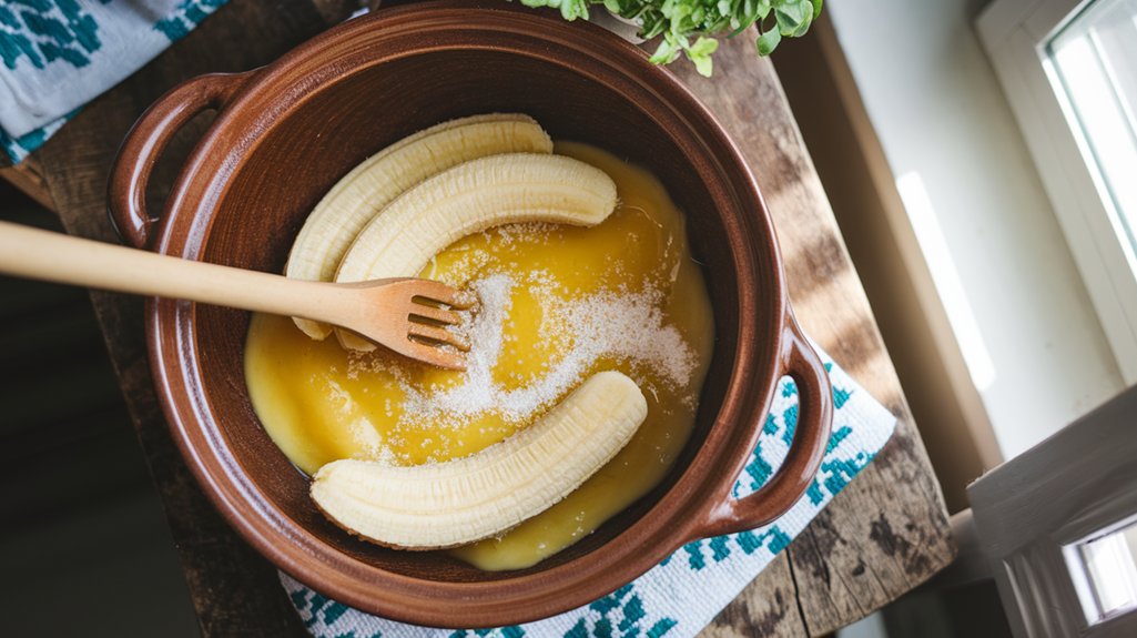 mash bananas with sugar