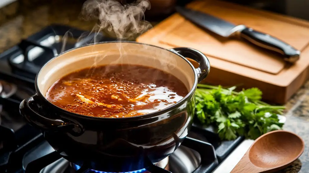 simmer broth with soy sauce