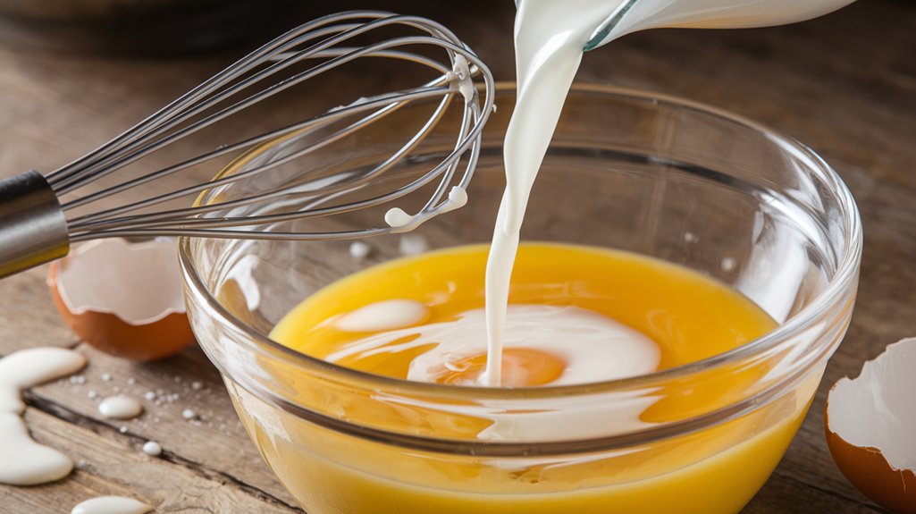 temper yolks using hot milk