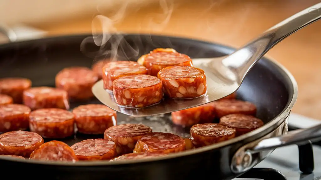 brown chorizo using spatula