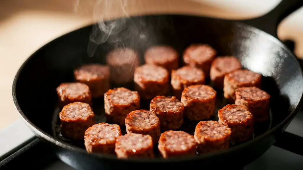 brown sausage in skillet