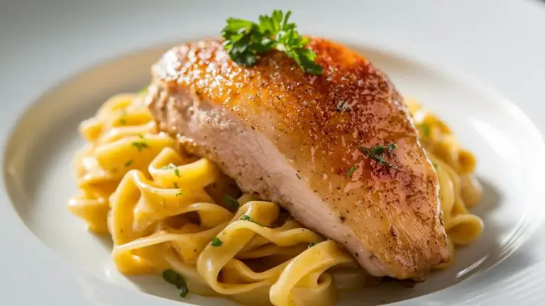 chicken served with noodles