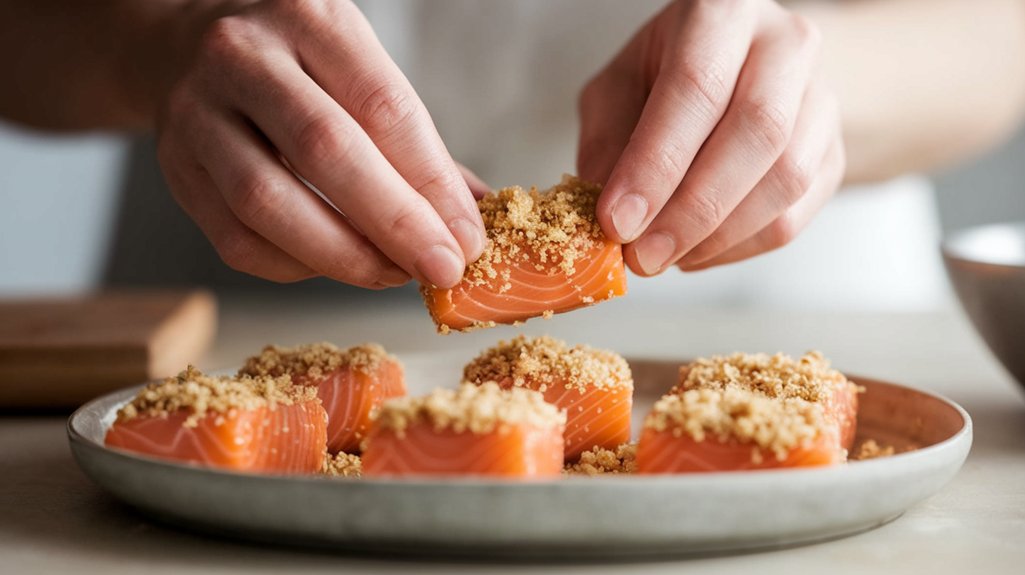 coat salmon using panko