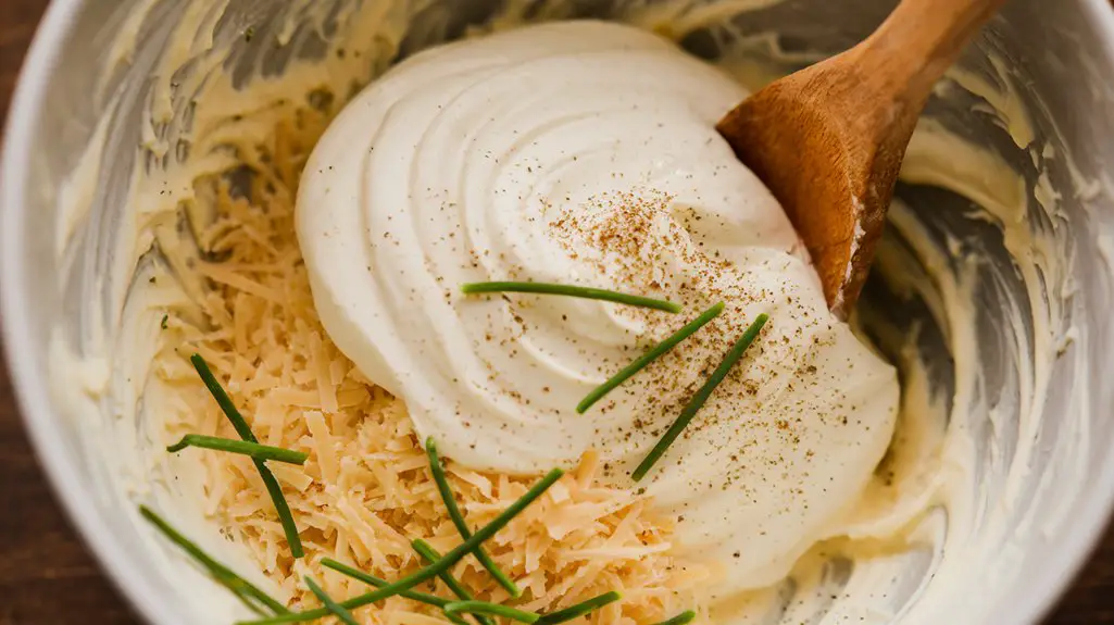 combine cheeses and spices