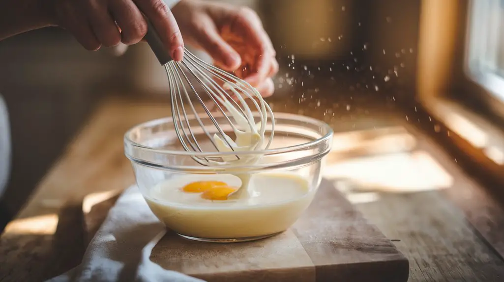combine eggs with milk