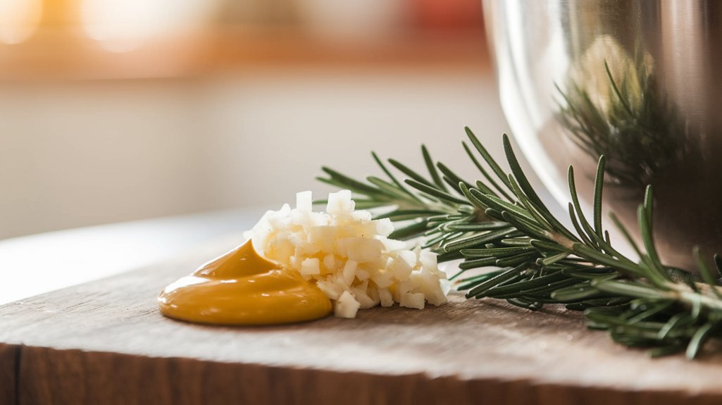combine garlic rosemary mustard