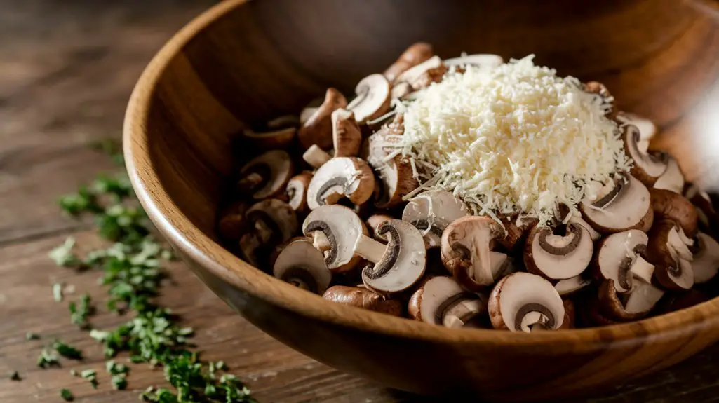 combine mushrooms and mozzarella