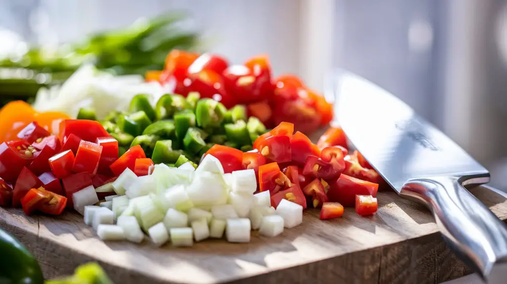 dice vegetables on board