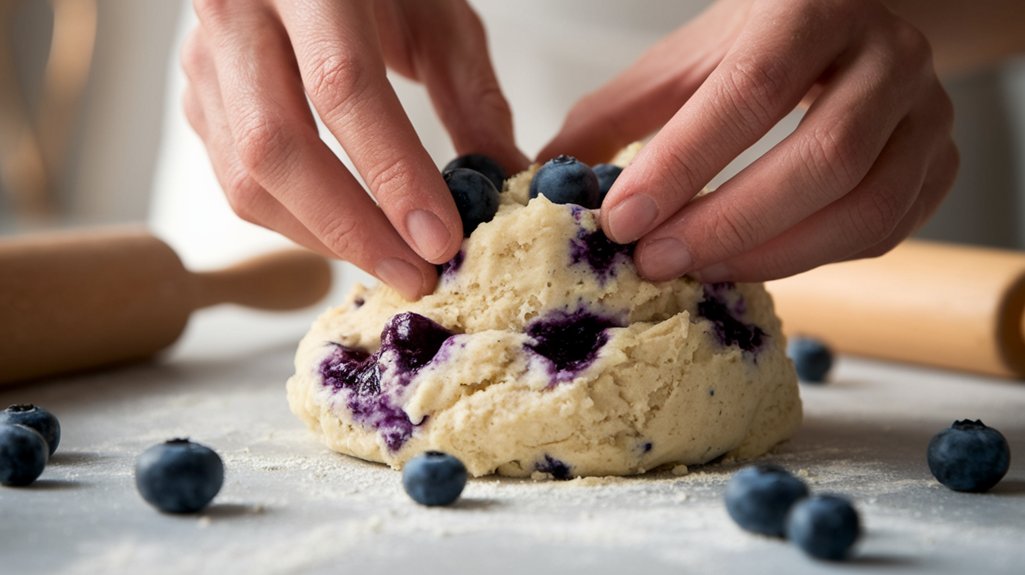 gently fold in blueberries