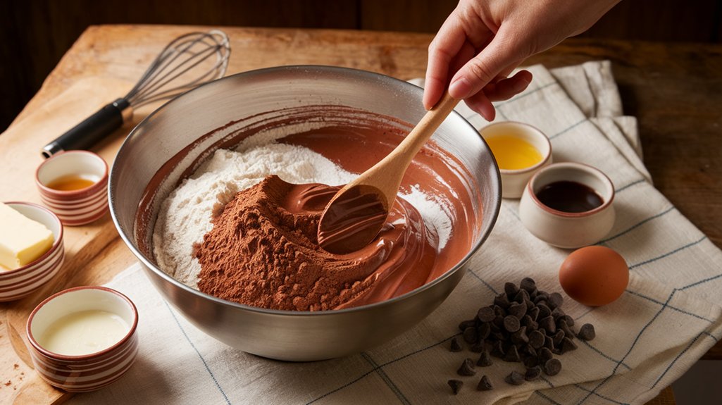 mix wet and dry ingredients