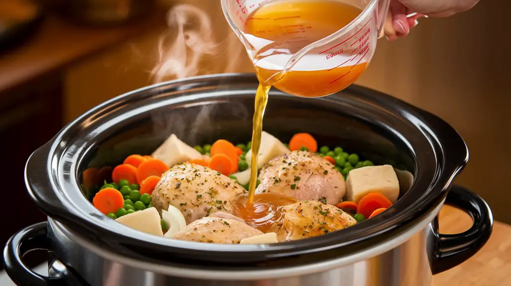 pour liquids over ingredients