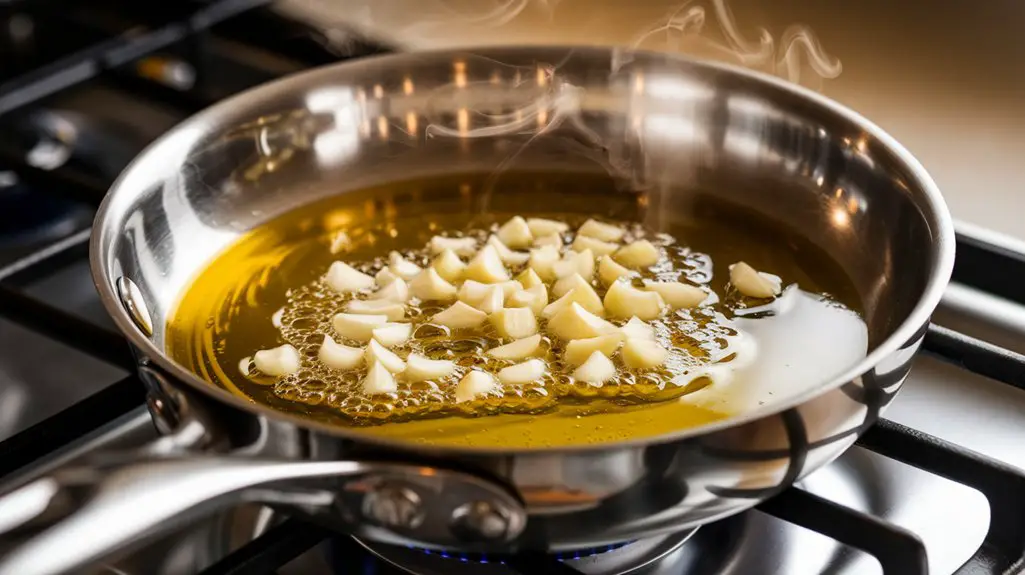 saut garlic in oil