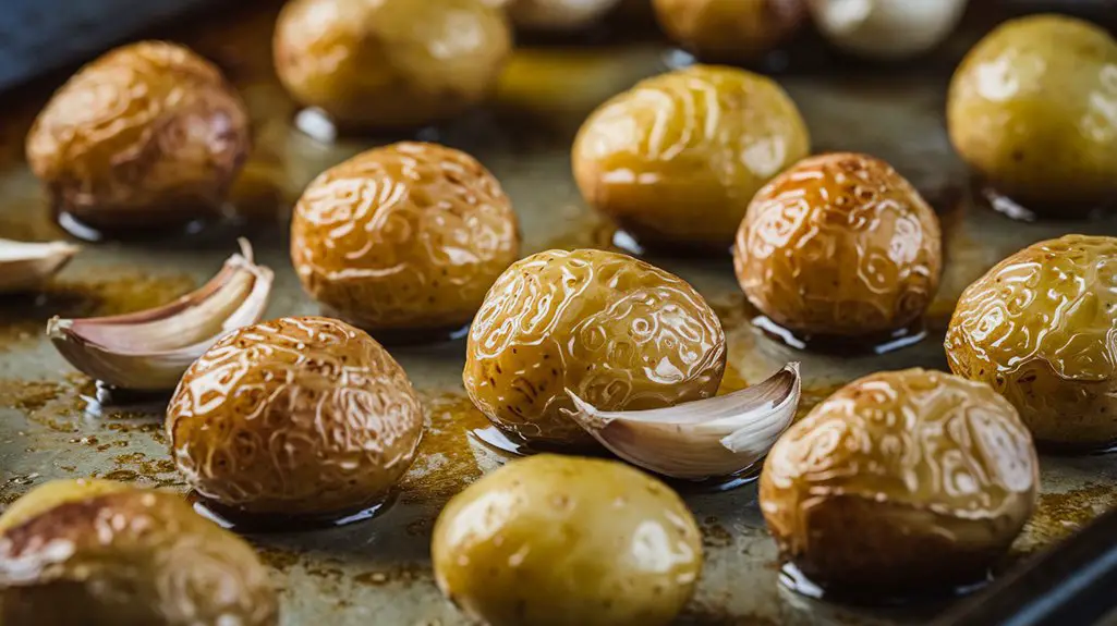 scatter garlic on potatoes