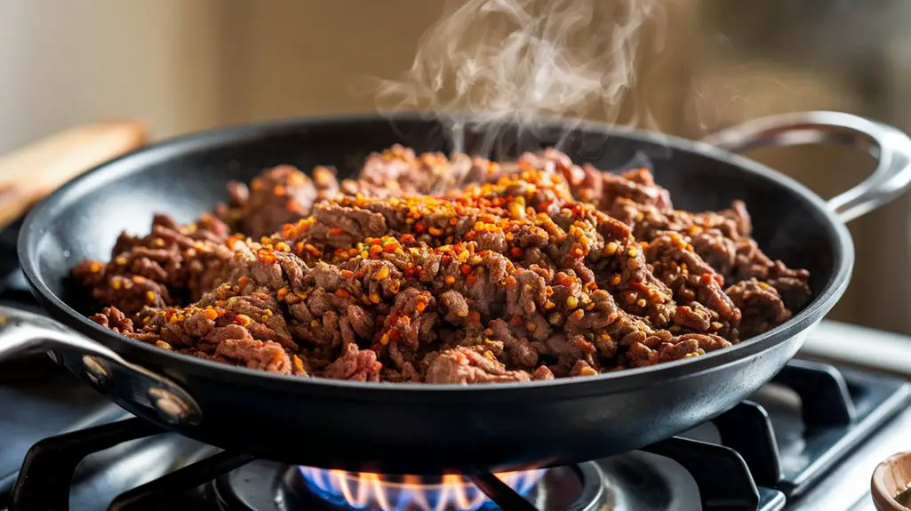 simmer beef with seasoning