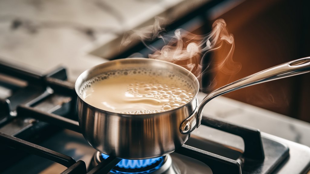 simmer cream in saucepan