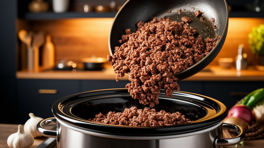 transfer beef to crockpot