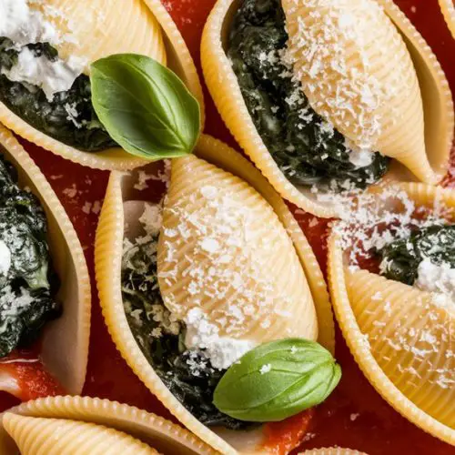 cheesy spinach filled pasta shells