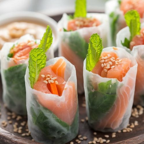 fresh salmon wrapped rolls