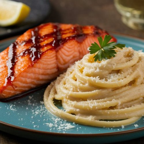 grilled salmon with pasta