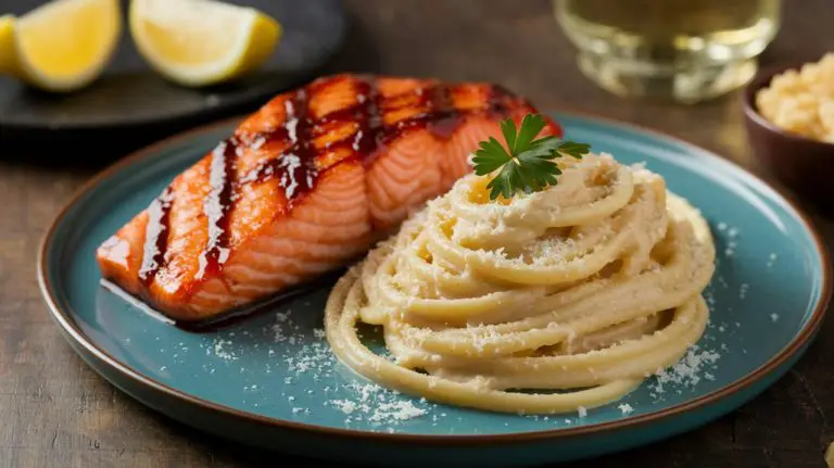 grilled salmon with pasta