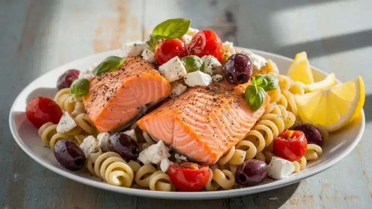 mediterranean salmon pasta dish