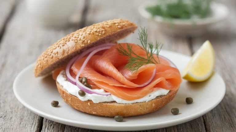 savory smoked salmon bagel