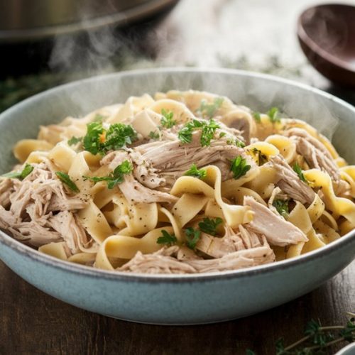 slow cooked chicken noodle dish