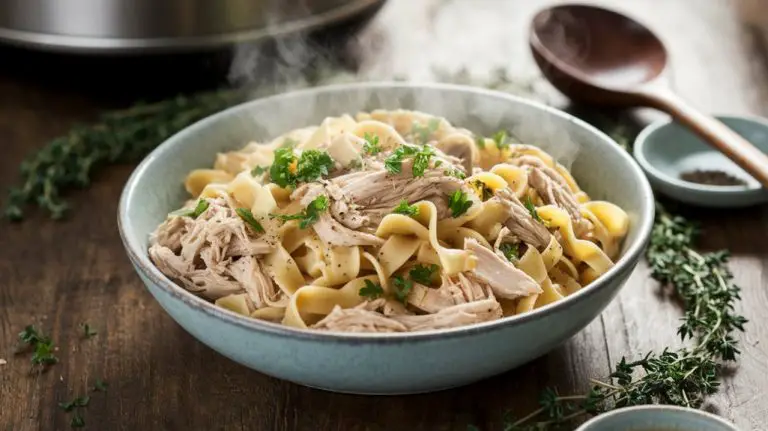 slow cooked chicken noodle dish