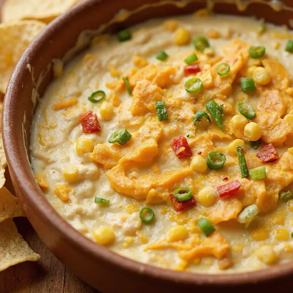 corn dip served with fritos