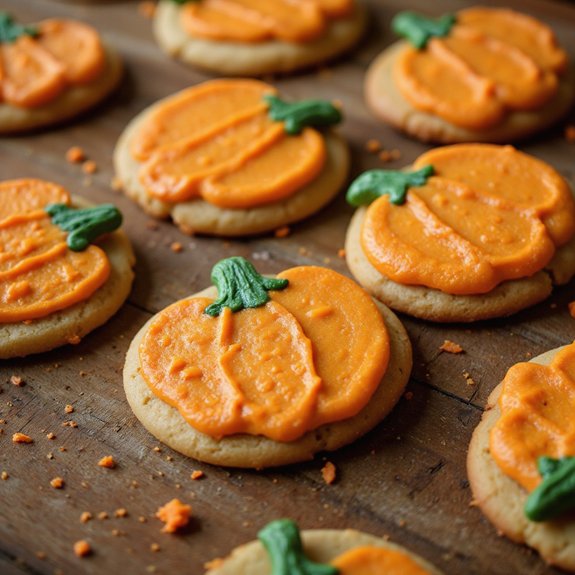 pumpkin shaped decorated cookies